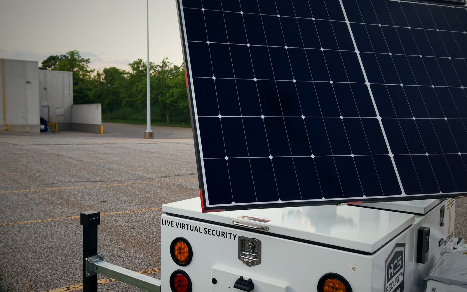 An ACS tower's solar panel raised above the trailer that carries it