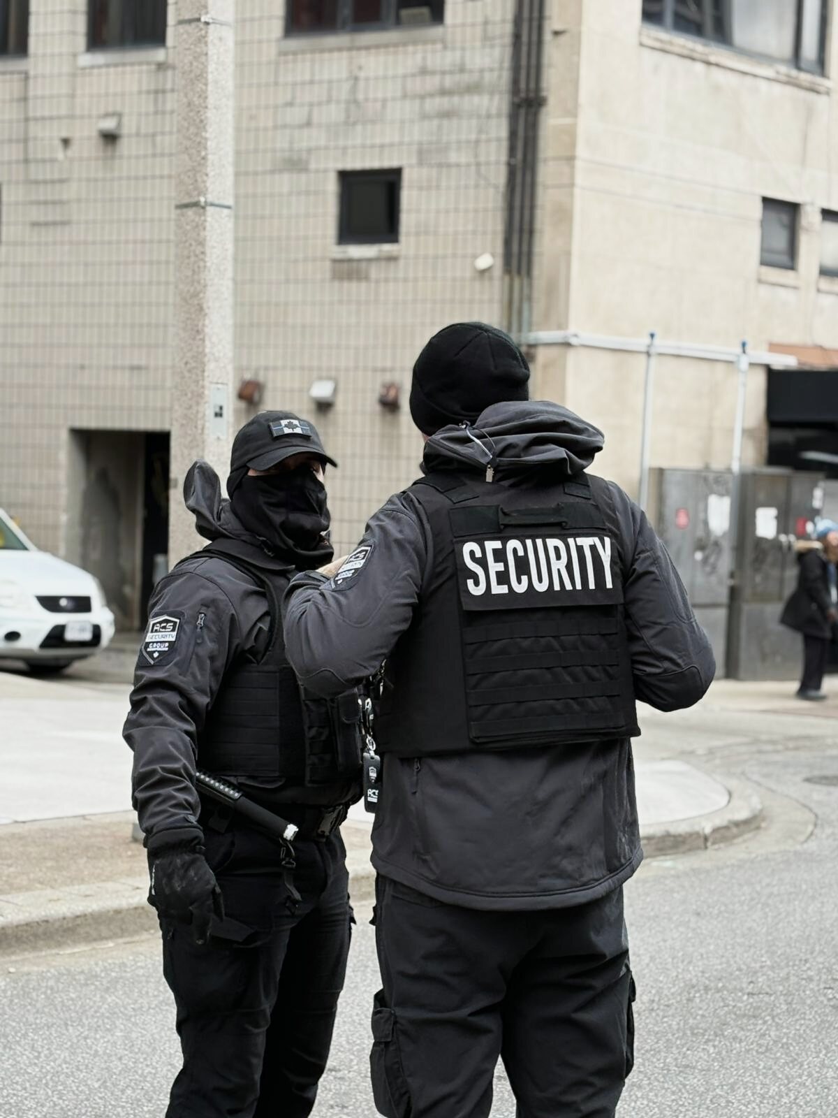 ACS security guard on a community-facing post in downtown Windsor