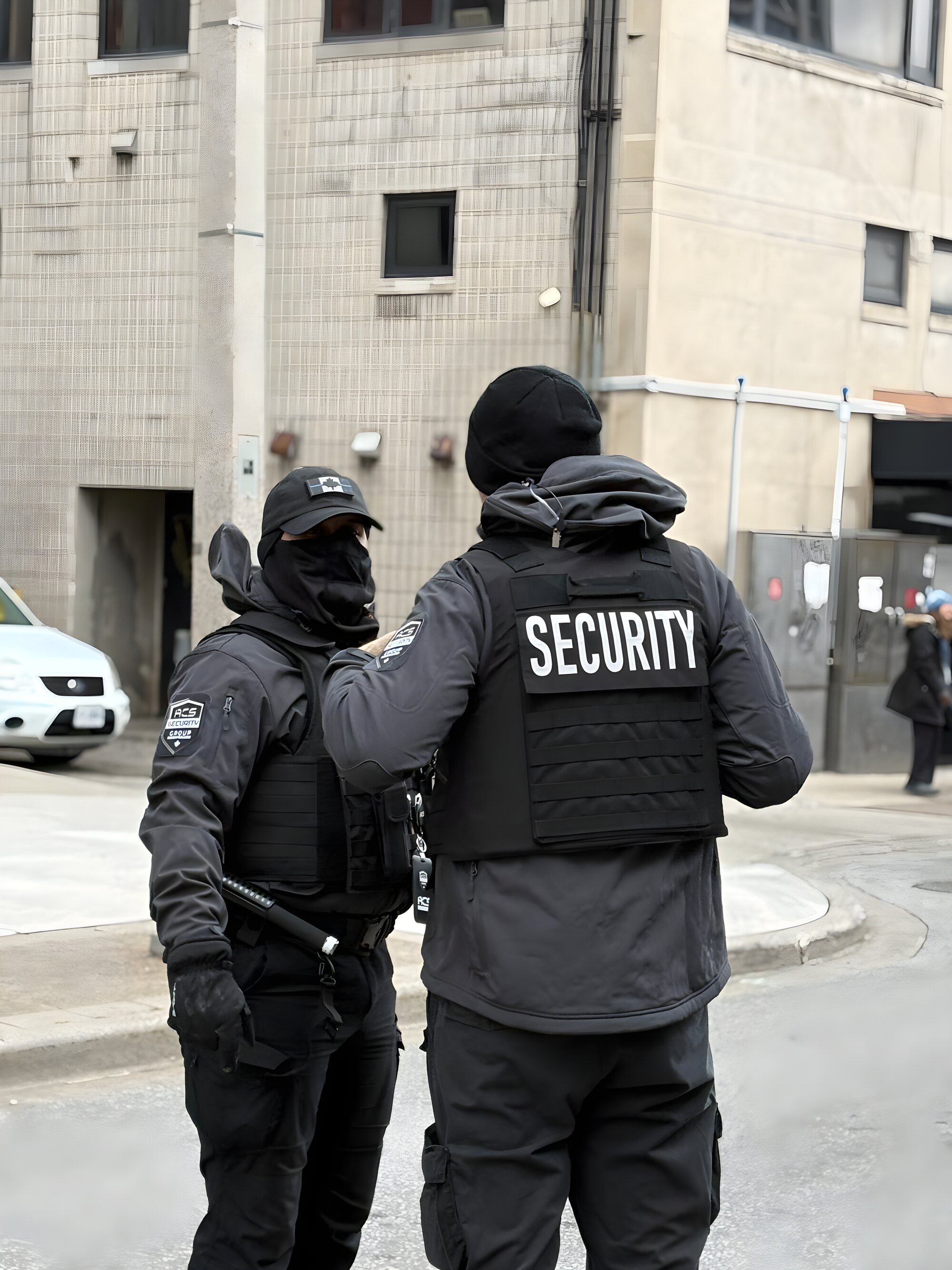 Two ACS security guards on post on a Windsor street corner