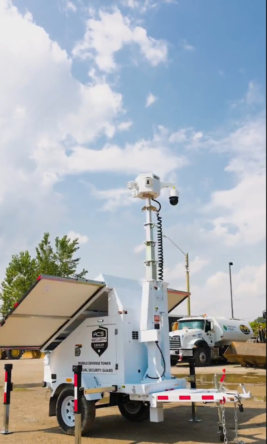 ACS MDT-V100 large trailer-mounted mobile defense tower with folding solar wings