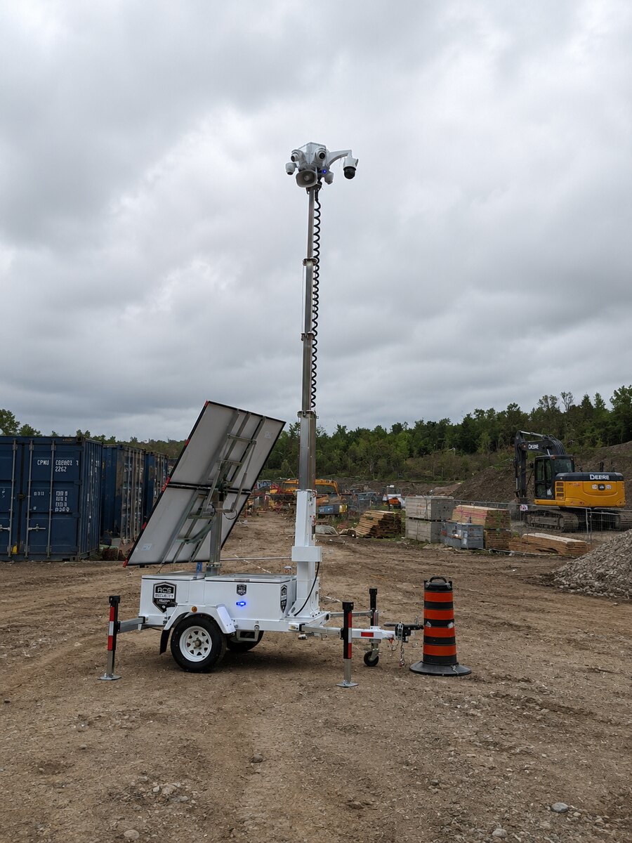 ACS MDT-V200 sleek single-axle mobile defense tower on a job site